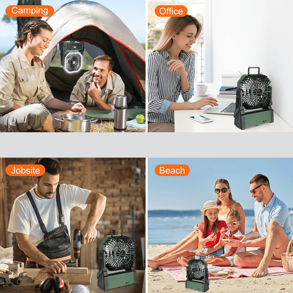 Camping Fan,Portable Fan for Travel, 20000Mah Rechargeable Fan, Battery Operated Fan with Hanging Hook for Tent, Travel, Fishing, Camping
