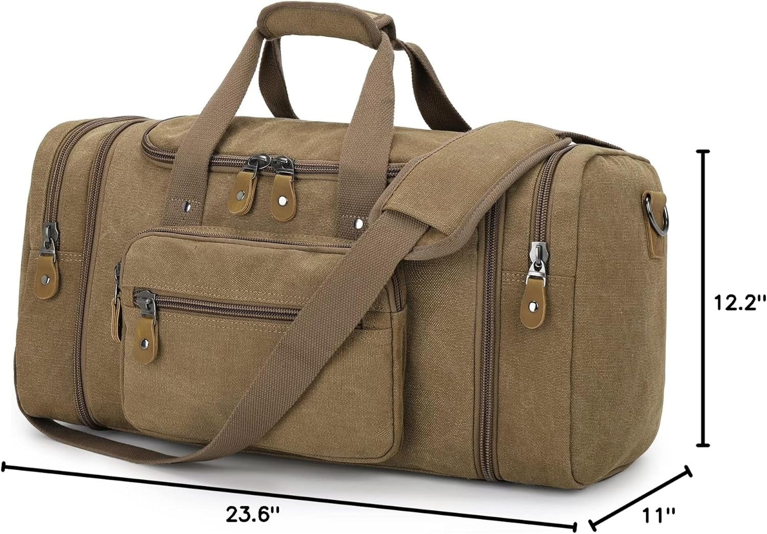 Large Canvas Duffle Bag for Travel, Overnight Weekend Bag (Coffee)