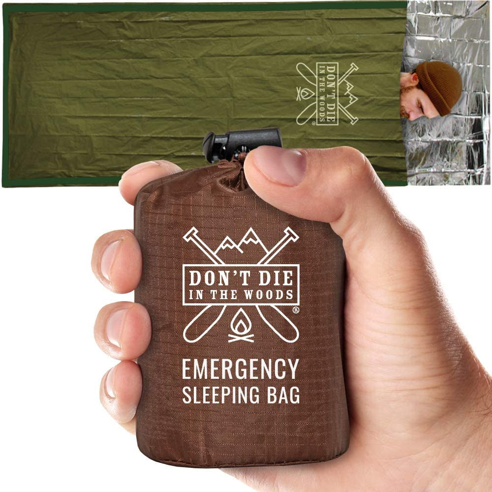 Emergency Sleeping Bag with Hood - Made with Extra Thick Thermal Mylar - 10 Essentials Hiking Camping Blanket, Survival Gear Tactical Car Disaster Bug Out First Aid Kits