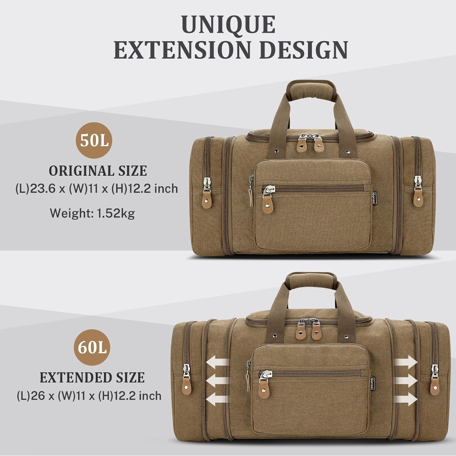 Large Canvas Duffle Bag for Travel, Overnight Weekend Bag (Coffee)