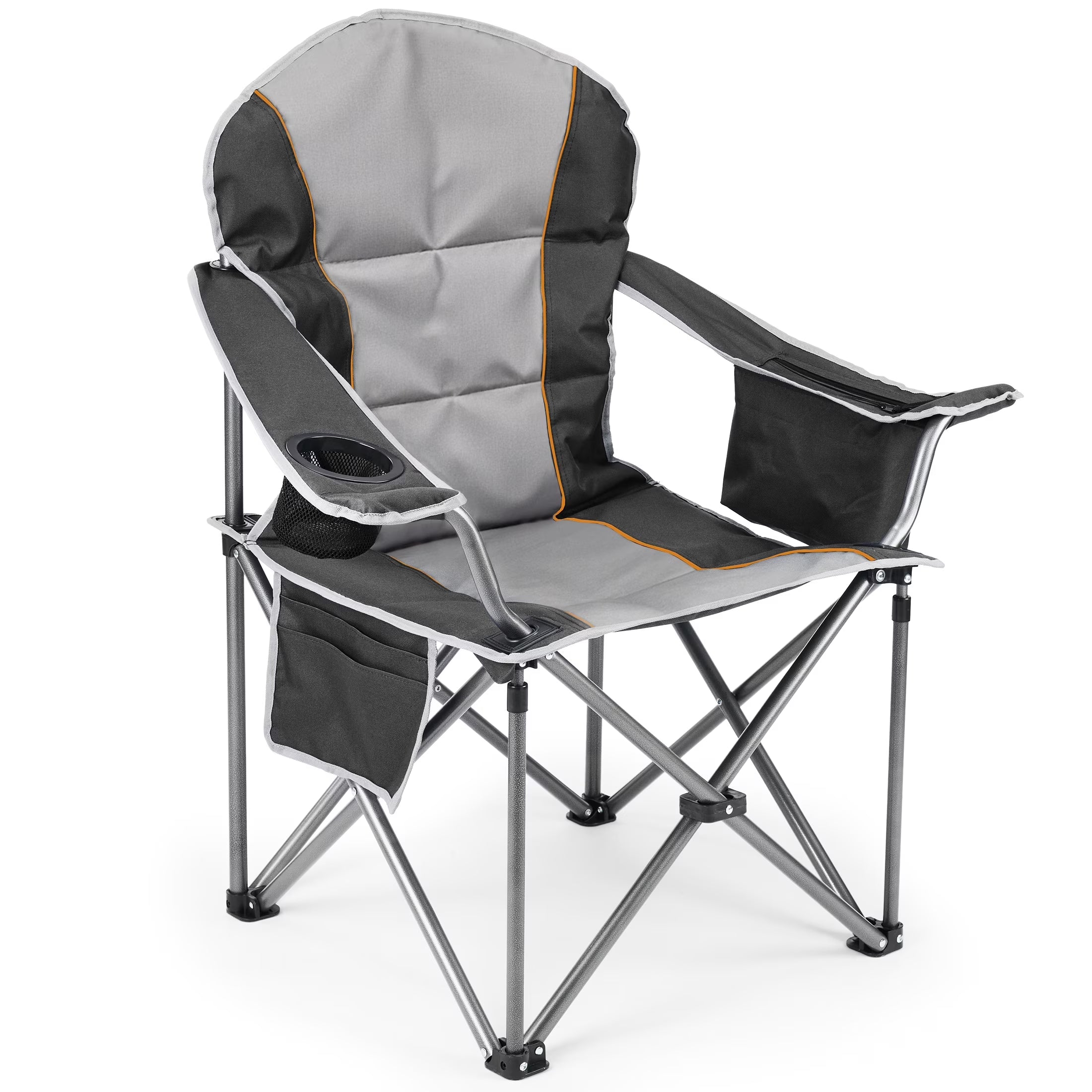 Heavy-Duty Outdoor Folding Chair – Oversized Comfort with 300-500 Lbs Support, Cushioned Back & Arms, Collapsible Design with Cup Holder for Camping, Sports & Backyard Relaxing