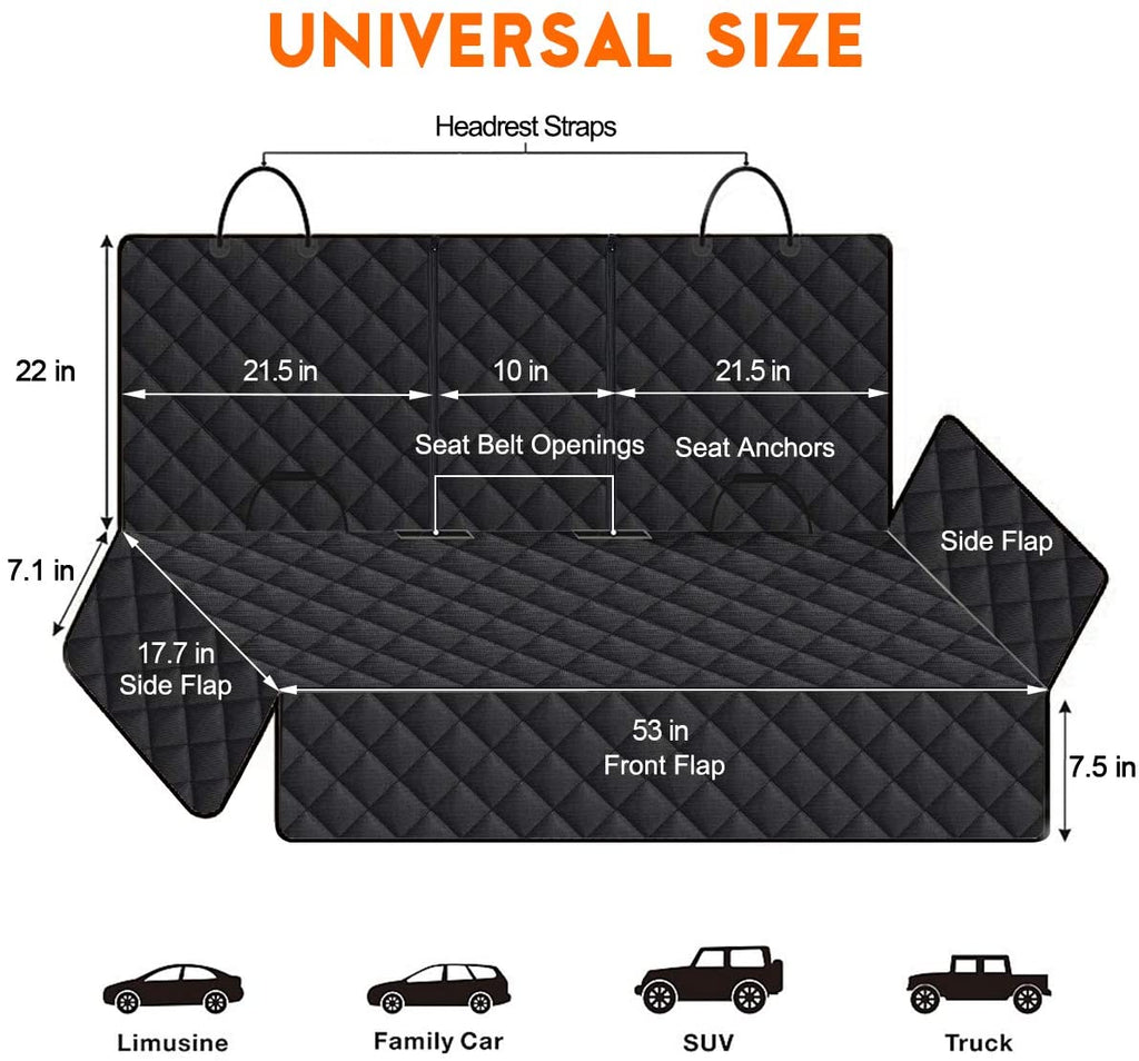 Rear Seat Pet Cover, Back Seat Cover for All Pets,  Car Seat Protector, Waterproof Bench Seat Cover, Non-Slip Seat Cover Fits Middle Armrest for Most Cars Trucks SUVs - Black