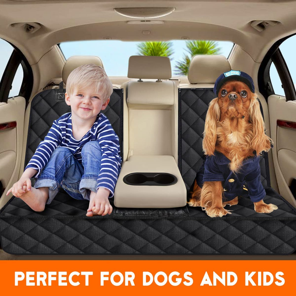 Rear Seat Pet Cover, Back Seat Cover for All Pets,  Car Seat Protector, Waterproof Bench Seat Cover, Non-Slip Seat Cover Fits Middle Armrest for Most Cars Trucks SUVs - Black