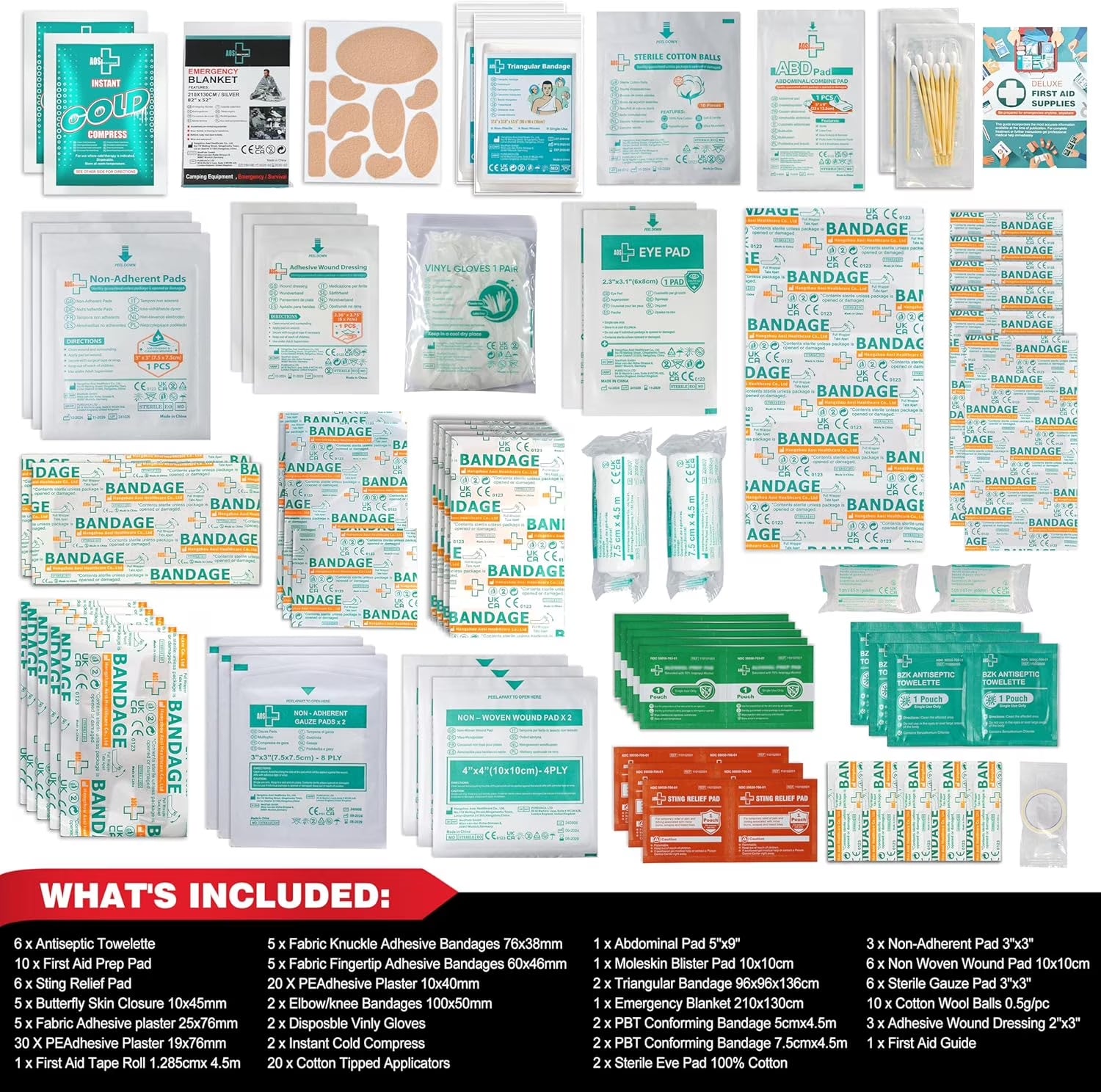 160 Piece First Aid Kit Refill - Portable Replacement Medical Supplies, Basic Outdoor Essentials Survival Kit, for Car, Camping, Home or Business