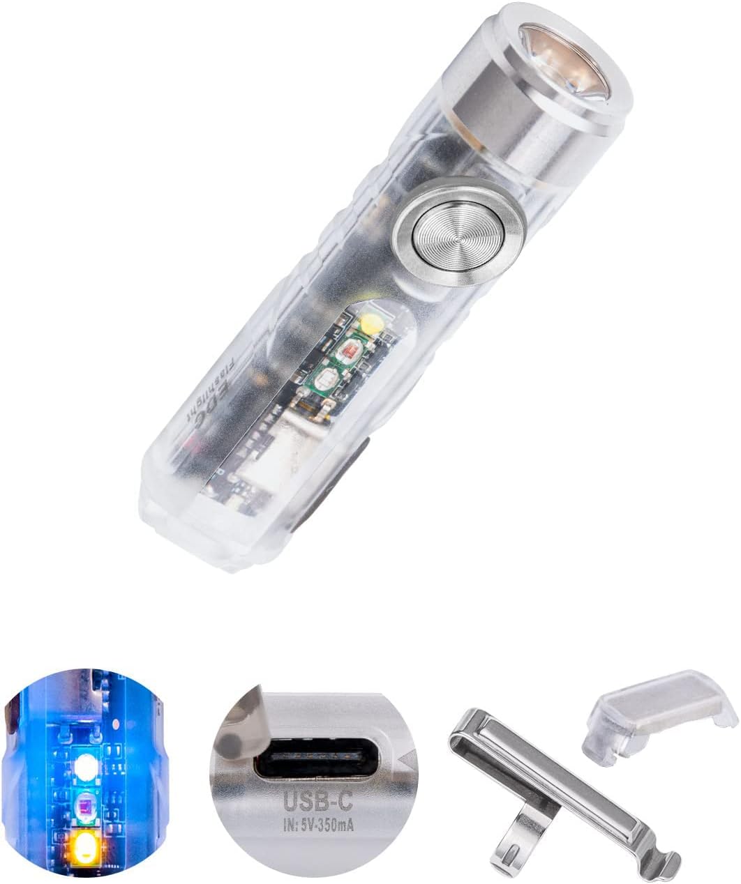 4Th USB-C Aurora A8 EDC Flashlight, 6500K LED Max 650 Lumen, Momentary on Keychain Light with Magnetic Clip/Base, Lock Mode, for Checking Outdoor(365Nm/Red/White)