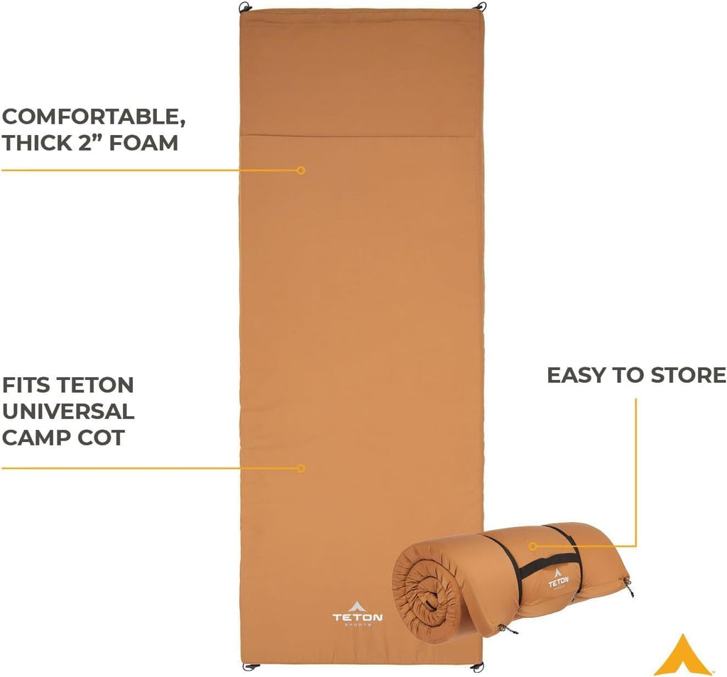 Teton Sleeping Pad for Cot, Extra Thick Comfortable Camping Mattress for Adults, Portable Roll-Up Camp Pad, Durable Foam Cushioning