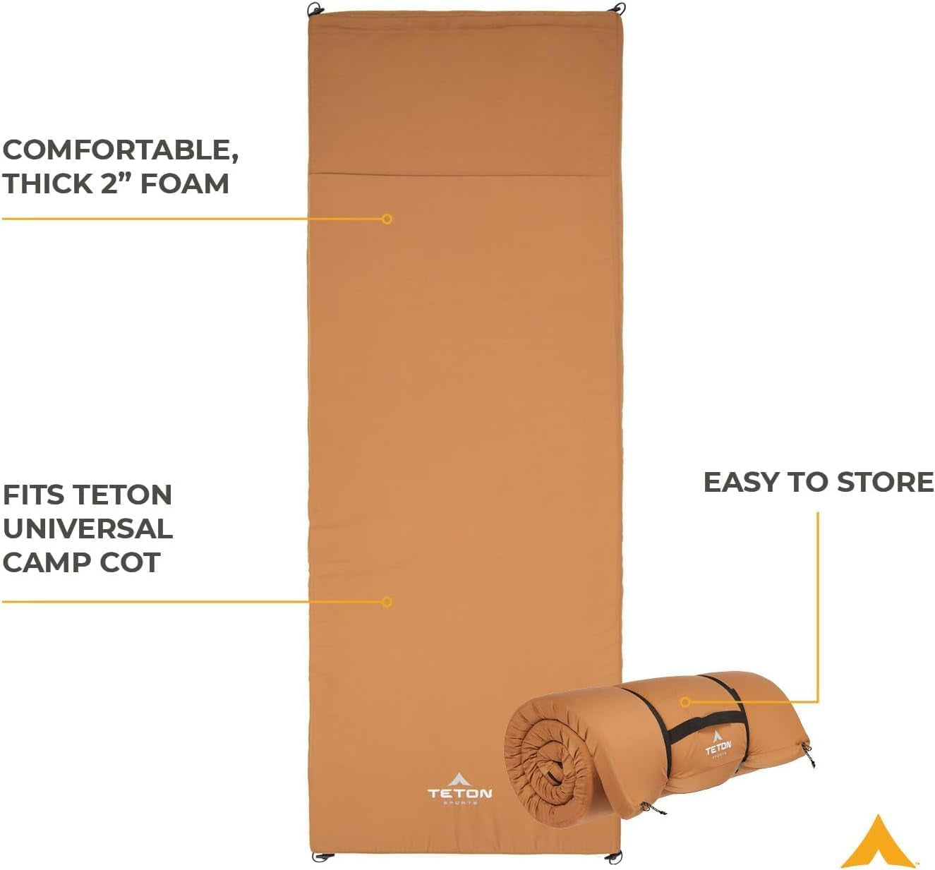 Teton Sleeping Pad for Cot, Extra Thick Comfortable Camping Mattress for Adults, Portable Roll-Up Camp Pad, Durable Foam Cushioning