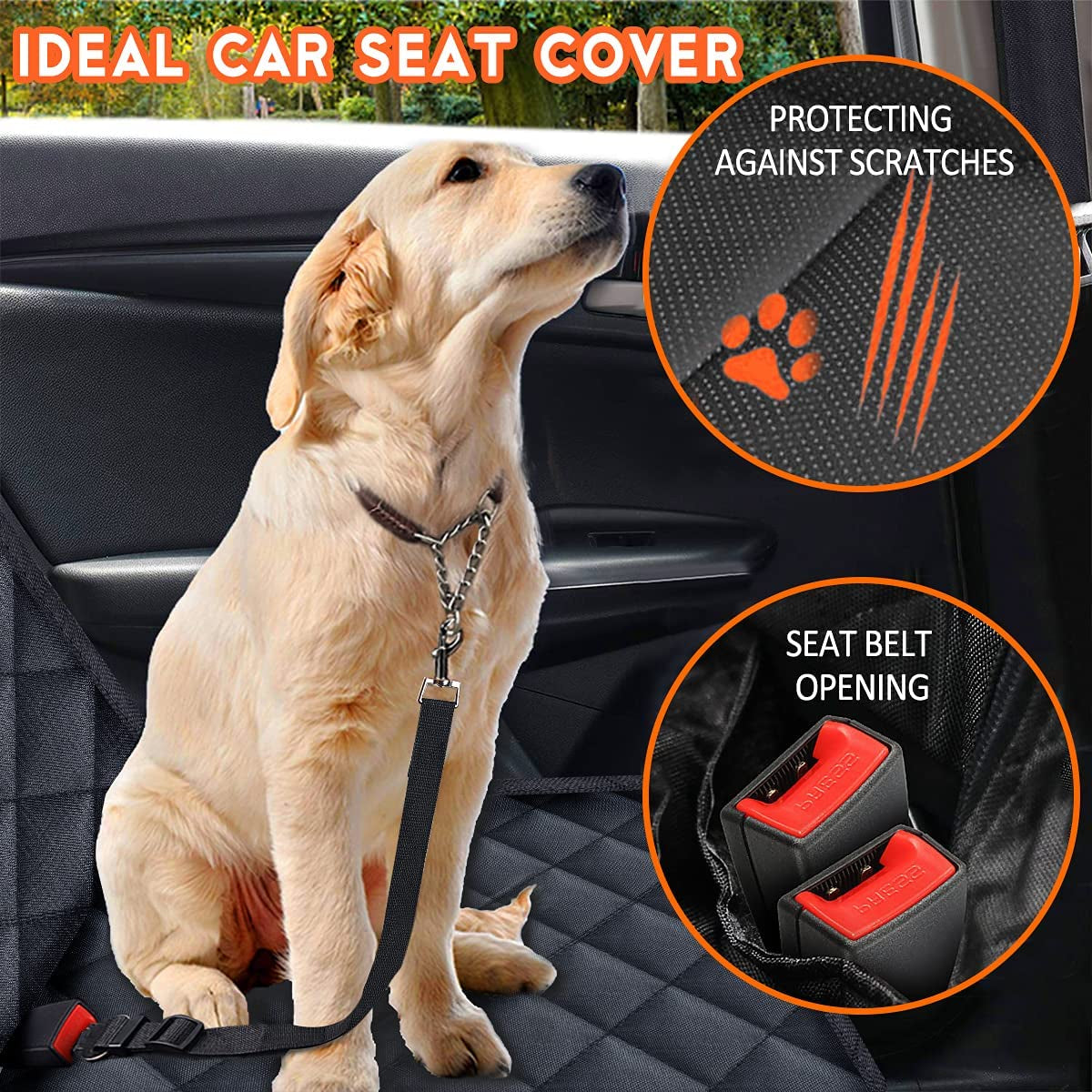 Rear Seat Pet Cover, Back Seat Cover for All Pets,  Car Seat Protector, Waterproof Bench Seat Cover, Non-Slip Seat Cover Fits Middle Armrest for Most Cars Trucks SUVs - Black