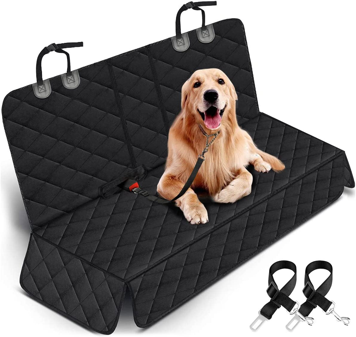 Rear Seat Pet Cover, Back Seat Cover for All Pets,  Car Seat Protector, Waterproof Bench Seat Cover, Non-Slip Seat Cover Fits Middle Armrest for Most Cars Trucks SUVs - Black