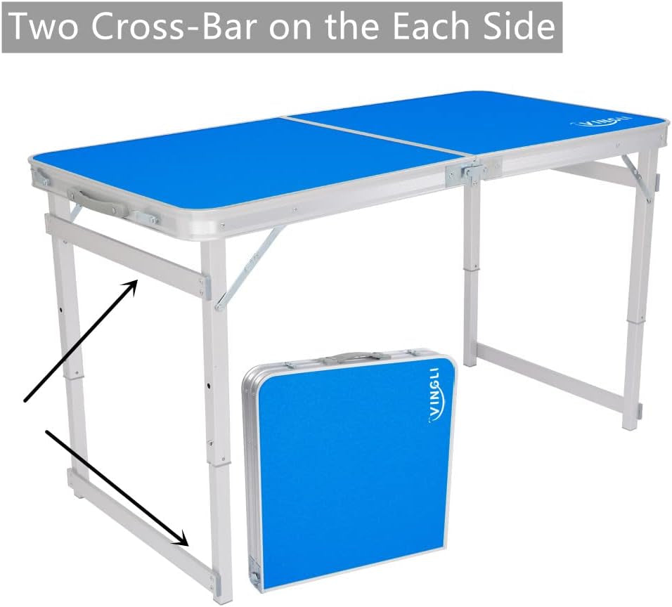 4FT Folding Table with Carrying Handle Suitcase, Adjustable Height, Pop-up and Collapsible Lightweight Portable Table for Indoor Outdoor Picnic, Tailgating Camping, Hiking, Fishing, BBQ …