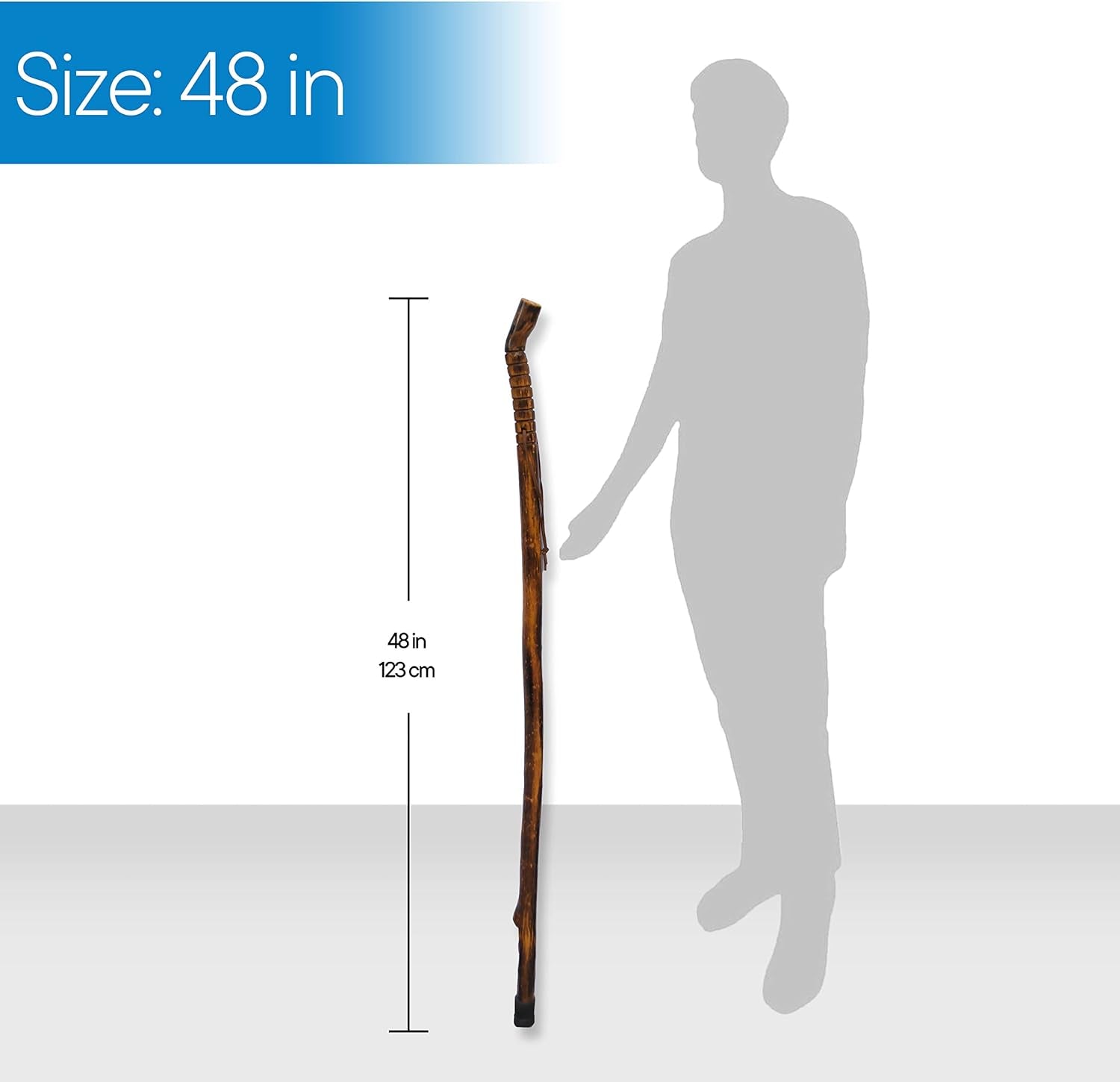 Nature Wood Walking Stick - Wooden Hiking Stick and Trekking Pole with Leather Wrist Strap