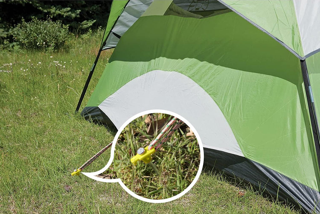 8 Inch Tent Stakes 10 Pcs Non-Rust Metal Ground Anchors, Heavy Duty Spikes with 4 Ropes for Outdoor Camping, Yellow
