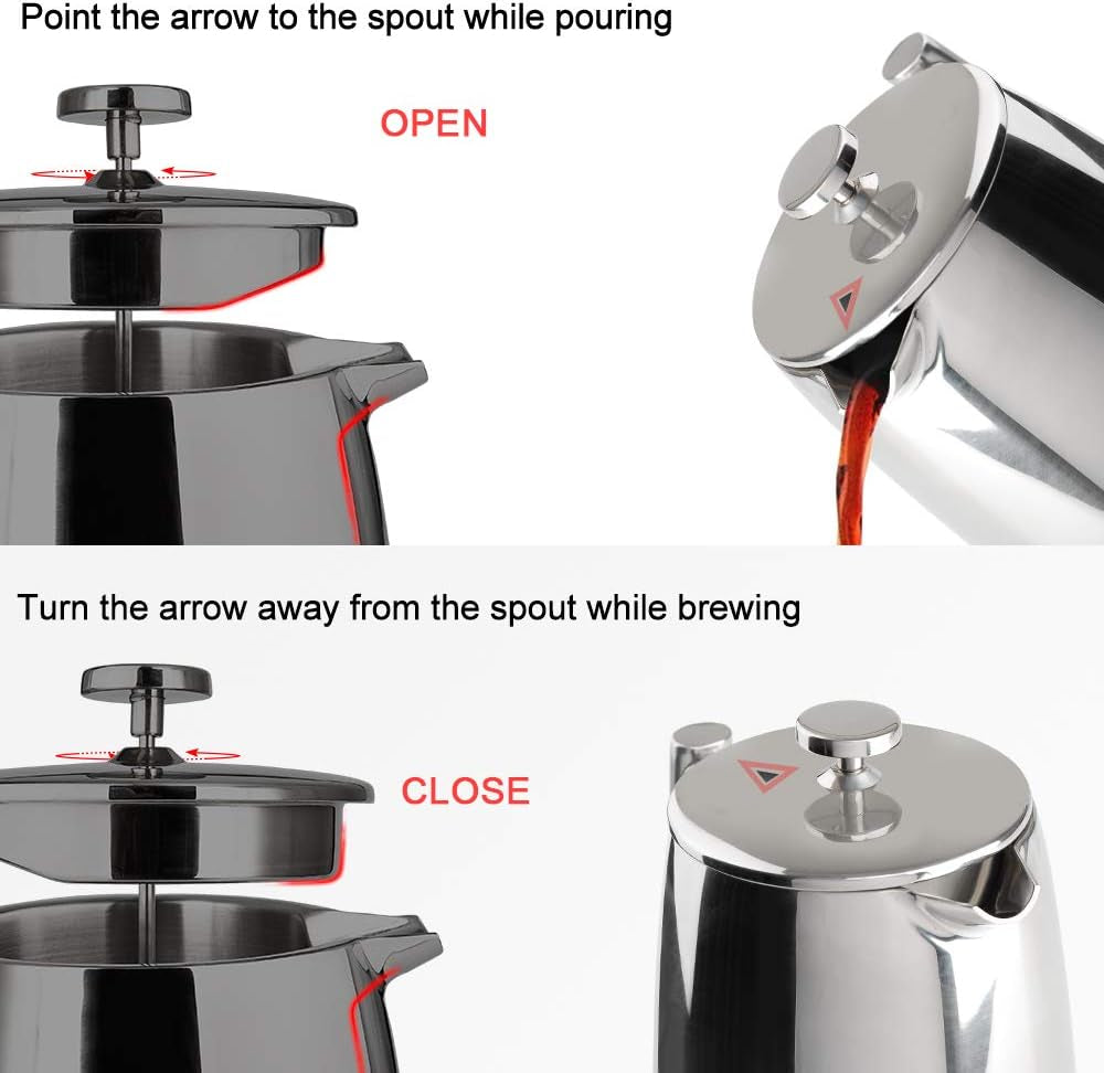 French Press Coffee Maker, 50-Ounce, 304 Stainless Steel Insulated Coffee Press with Extra Screen