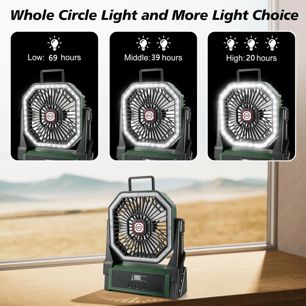 Camping Fan,Portable Fan for Travel, 20000Mah Rechargeable Fan, Battery Operated Fan with Hanging Hook for Tent, Travel, Fishing, Camping