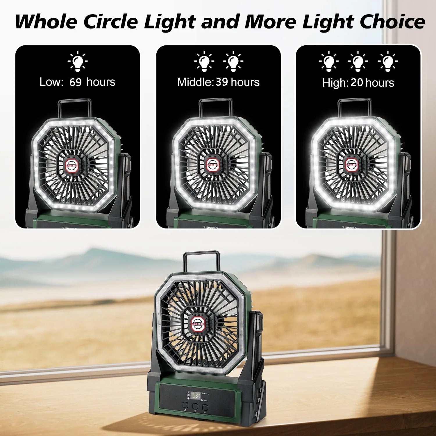 Camping Fan,Portable Fan for Travel, 20000Mah Rechargeable Fan, Battery Operated Fan with Hanging Hook for Tent, Travel, Fishing, Camping