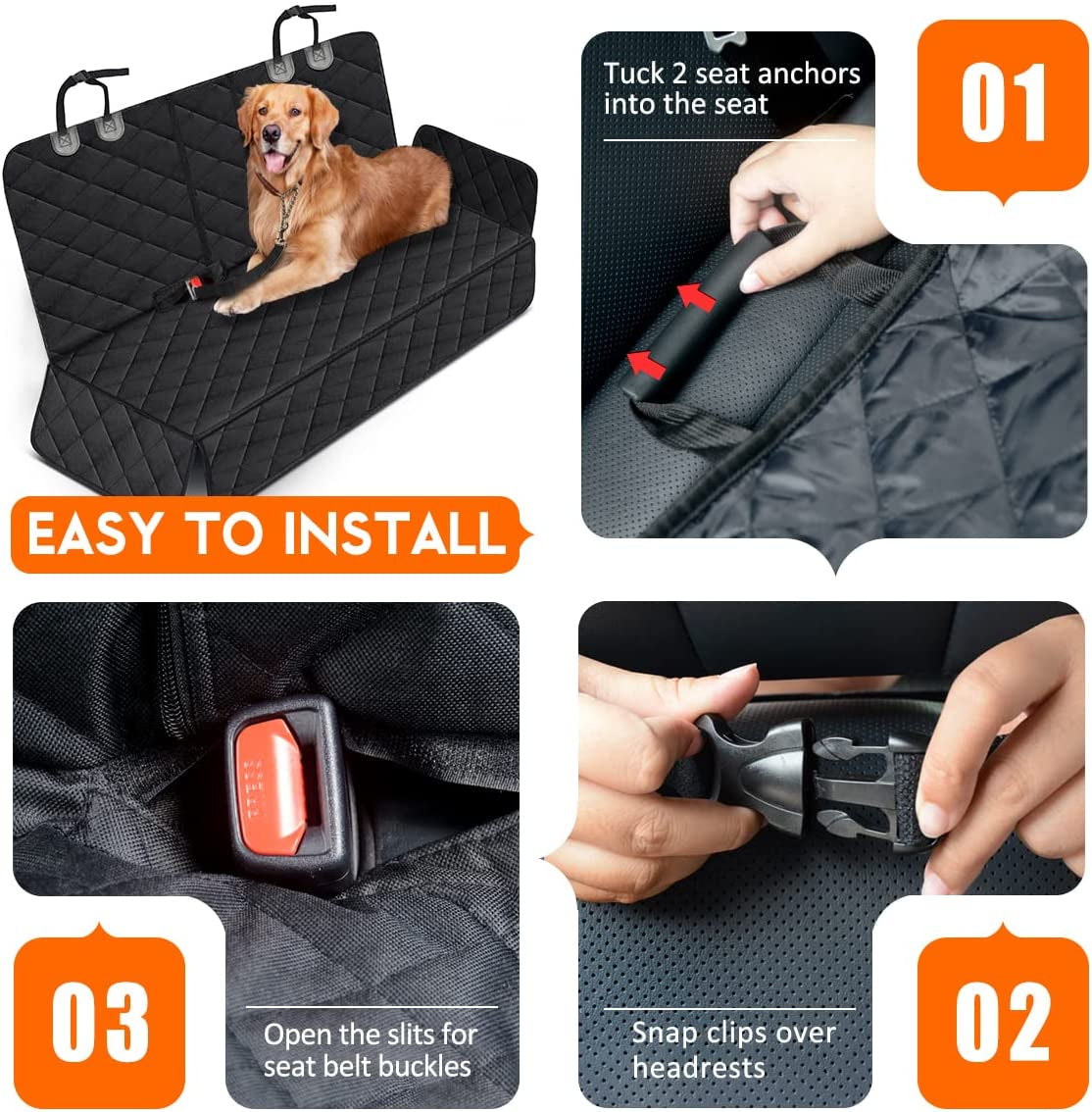 Rear Seat Pet Cover, Back Seat Cover for All Pets,  Car Seat Protector, Waterproof Bench Seat Cover, Non-Slip Seat Cover Fits Middle Armrest for Most Cars Trucks SUVs - Black