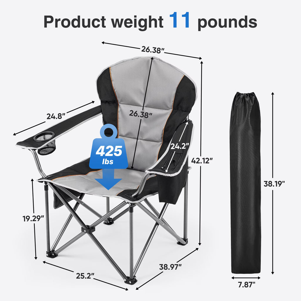 Heavy-Duty Outdoor Folding Chair – Oversized Comfort with 300-500 Lbs Support, Cushioned Back & Arms, Collapsible Design with Cup Holder for Camping, Sports & Backyard Relaxing