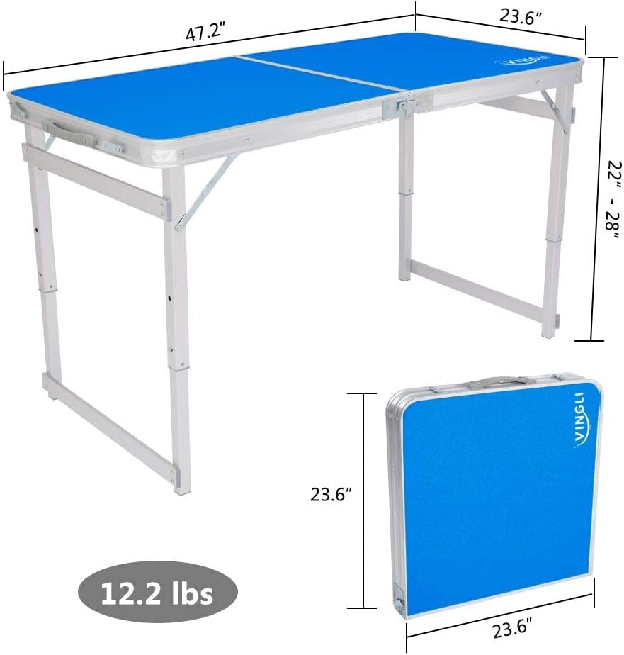 4FT Folding Table with Carrying Handle Suitcase, Adjustable Height, Pop-up and Collapsible Lightweight Portable Table for Indoor Outdoor Picnic, Tailgating Camping, Hiking, Fishing, BBQ …