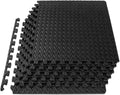 Padded Puzzle Mat ½-Inch, EVA Interlocking Foam Floor Tiles for Tent Flooring, Camping Insulation, Kids Play Areas, Black, 24 SQ FT - 6 Tiles