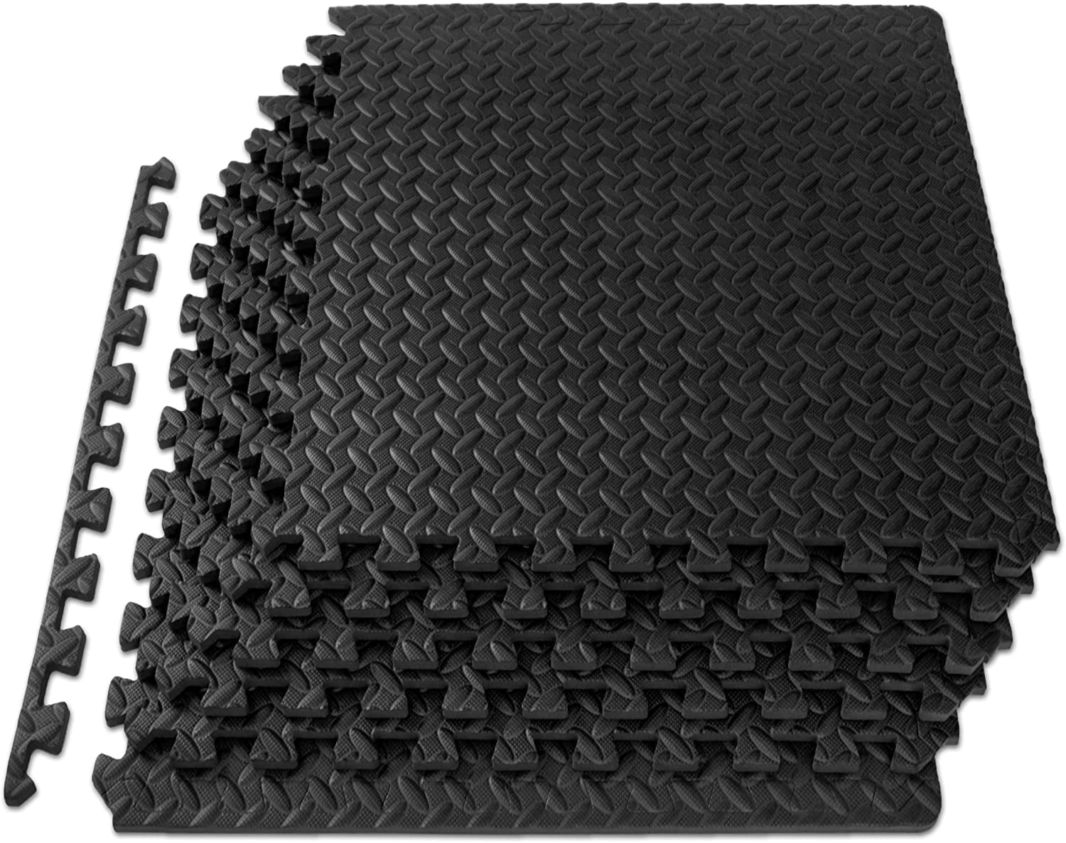 Padded Puzzle Mat ½-Inch, EVA Interlocking Foam Floor Tiles for Tent Flooring, Camping Insulation, Kids Play Areas, Black, 24 SQ FT - 6 Tiles