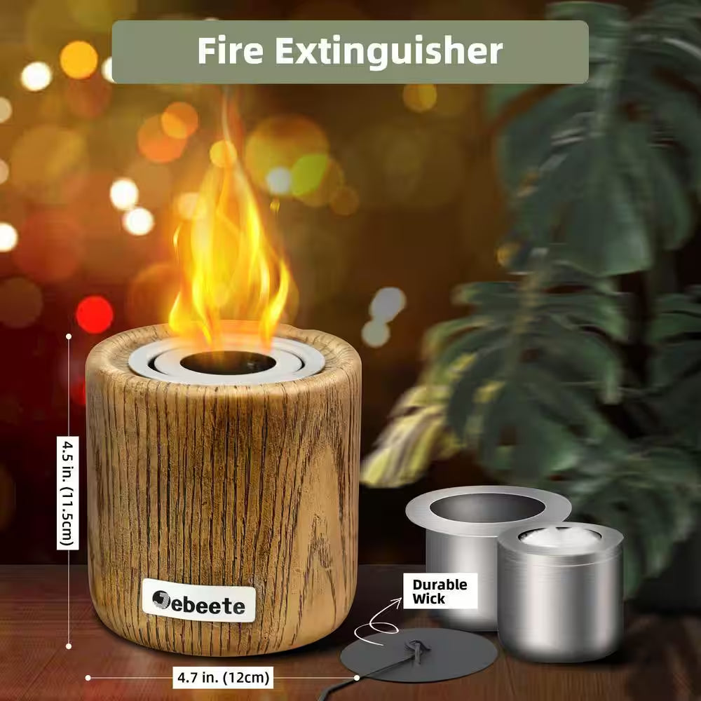4.7 In. X 4.5 In. Cylindrical Mini Portable Ethanol Tabletop Fire Pit, Indoor and Outdoor Fireplace, Include Wick