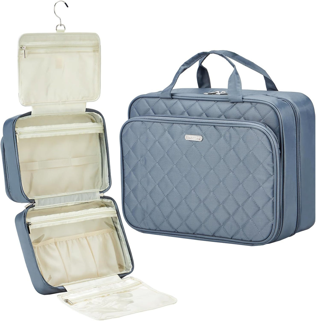 Extra Large Toiletry Bag with Hanging Hook, Travel Makeup Case for Women, Cosmetic Organizer for Toiletries and Full-Sized Bottles (Grey)