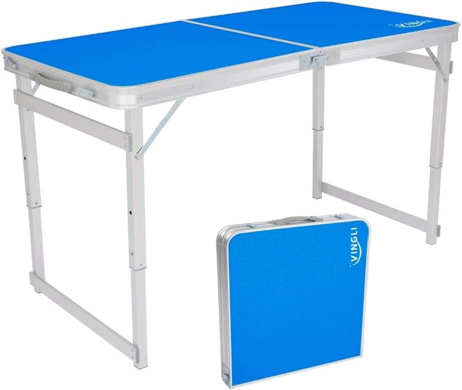 4FT Folding Table with Carrying Handle Suitcase, Adjustable Height, Pop-up and Collapsible Lightweight Portable Table for Indoor Outdoor Picnic, Tailgating Camping, Hiking, Fishing, BBQ …