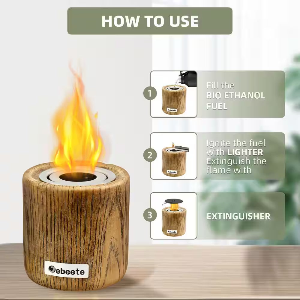 4.7 In. X 4.5 In. Cylindrical Mini Portable Ethanol Tabletop Fire Pit, Indoor and Outdoor Fireplace, Include Wick